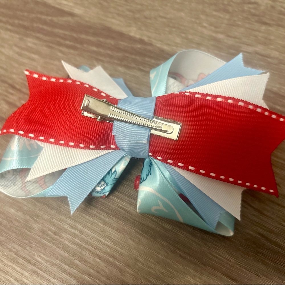 Dr. Seuss Thing 1 Thing 2 Kids Hair Bow - Red and Blue - Picture 2 of 2